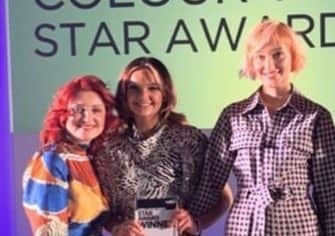 Olivia Wright with her model, Hope (pictured right) and judge Claire Chell