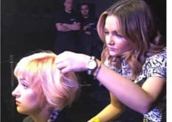 Olivia Wright styling her model, Hope Newton, for the Scottish finals