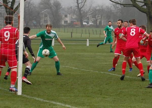 Adam Drummond opens the scoring for Thornton Hibs against Fauldhouse