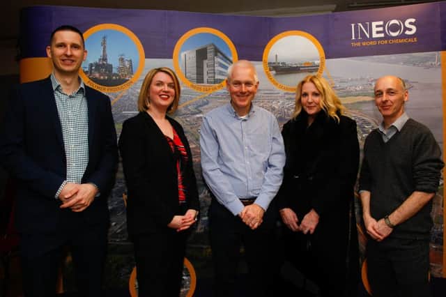 Jon Miles (recruitment consultant with TRS), Cheryl Leonard (recruitment manager with Morson), Nigel Falcon (New Energy Plant project manager with Ineos), Jacquie McArthur of Falkirk Council Economic Development and David East, Ineos communications manager