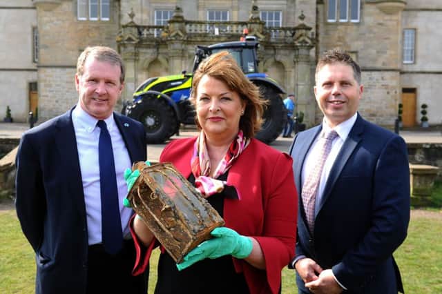 Alex Paterson, Chief Executive of Historic Environment Scotland; Cabinet Secretary for Culture, Tourism and External Affairs Fiona Hyslop and Inspector Alan Dron, Rural Crime co-ordinator