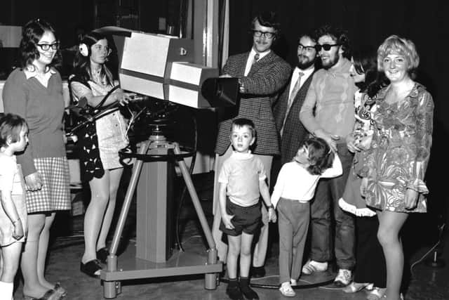 Visitors to the TV studio at Callendar Park College in Falkirk.
