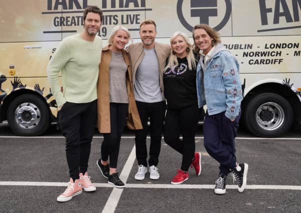 Dianne Reap and best pal Lee-anne Graham meet the Take That lads