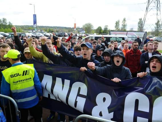 Protests took place in the south stand and front door of Westfield. Picture: Michael Gillen.
