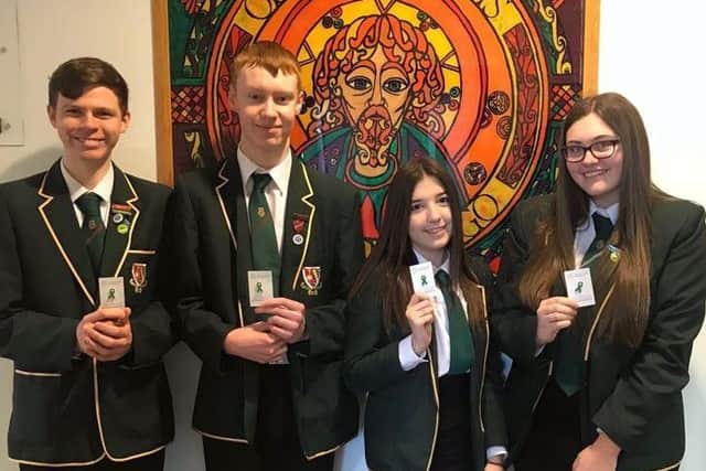 Some of the pupils at St Mungo's High School who have completed Scotland's Mental Health First Aid course