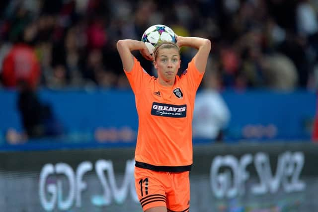 PARIS, FRANCE - MARCH 28:  Nicola Docherty of Glasgow in action during the UEFA Woman's Champions League Quarter Final match between Glasgow City and Paris Saint-Germain at Parc des Princes on March 28, 2015 in Paris, France.  (Photo by Aurelien Meunier/Getty Images)