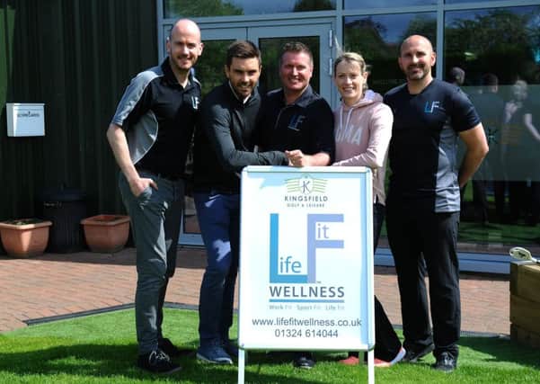 From left to right: Emmet Kennedy, physiotherapist; Colin Fleming, Tennis Scotland coach; David Bowmaker, physiotherapist; athlete Eilidh Doyle; and Brian Doyle, sports and remedial massage therapist
