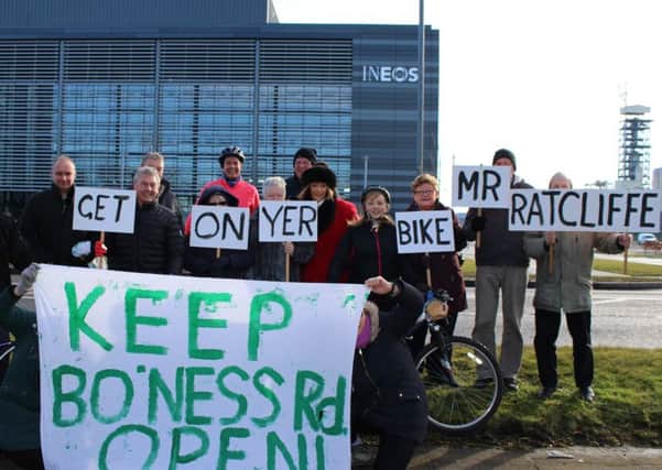 Protesters make their feelings clear about  plans by Ineos to close a section of Bo'ness Road