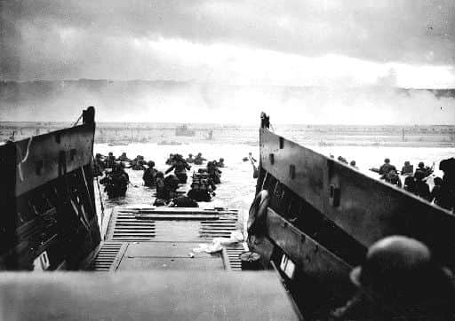 Ready for the fight...a D-Day landing craft reaches the beaches in Normandy on June 6, 1944.