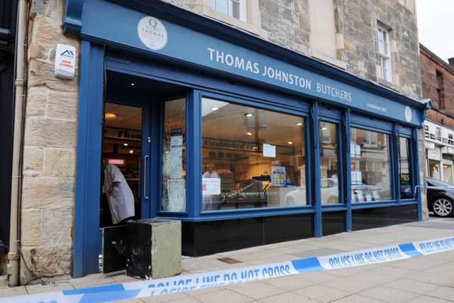 Thomas Johnston Butchers in Falkirk was one of several businesses across the district which was broken into earlier this week. Picture: Michael Gillen