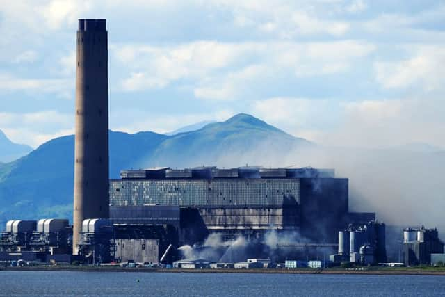 Emergency crews are still tackling the fire at Longannet. Picture: Michael Gillen.