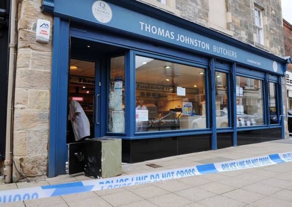 Thomas Johnston Butchers in Falkirk was broken into overnight, with thieves dumping an emptied safe outside the store. Pictures: Michael Gillen