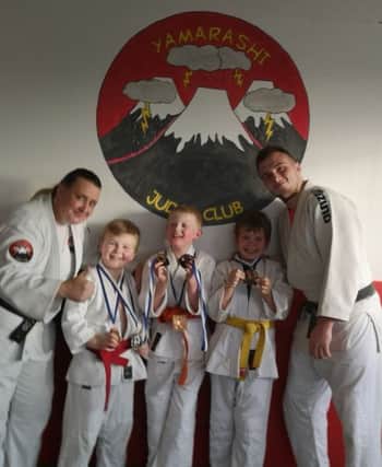 John Gibson Steven Miller Ty Bellington and Gabe Bellington who took part in the adaptive judo competition held at craigswood sport centre on Saturday the 1st June. Steven for silver for standing judo and bronze for groundwork judo John got bronze for both Ty got bronze for both and Gabe got bronze for standing judo. Yamarashi judo club, Larbert