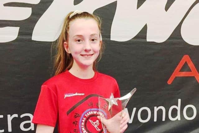 Neve Hogg (14) from Larbert picks up GB Taekwondo Development Athlete of the Year award. Carronshore Central Taekwondo Academy athlete.