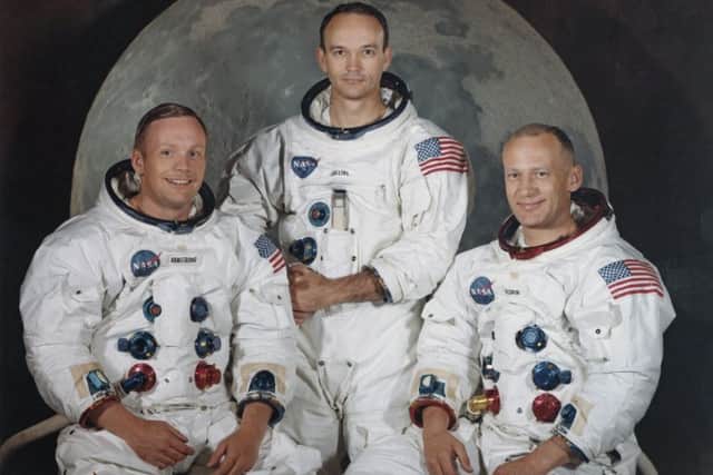 The three crew members of NASA's Apollo 11 lunar landing mission pose for a group portrait a few weeks before the launch, namely Commander Neil Armstrong, Command Module Pilot Michael Collins and Lunar Module Pilot Edwin 'Buzz' Aldrin Jr. Neil had ancestral links to Scotland. (Photo by Space Frontiers/Getty Images)