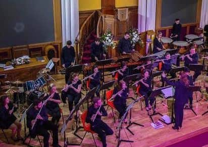 The Spielmannzug Orchestra performing in Falkirk Trinity Church.