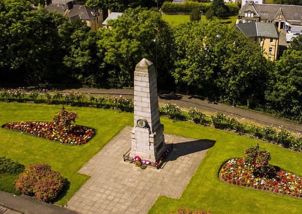 The imposing Bo'ness war memorial from the air. Pic courtesy Charlie Simpson
