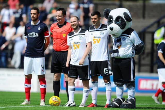 20-07-2019. Picture Michael Gillen. AYR. Somerset Park. Ayr Utd v Falkirk FC. The Scottish League Cup, SPFL Betfred Cup 2019 - 2020, Group G. Ayr mascot Allan Clark 33 he's on his stag and is marrying Caoimhe O'Brien 32 on August 9.