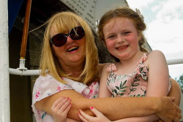 Jan Grant enjoys a trip to the Falkirk Wheel with granddaughter Rhianna Grant (6). (Pic: Scott Louden)