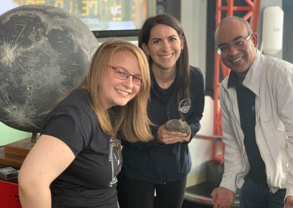 Former Denny High School pupil Tara Hayden, pictured left,  is now researching lunar rocks at the Open University