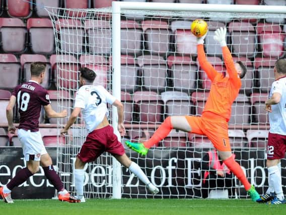 Graeme Smith denies Steven MacLean at the near post (picture: Michael Gillen)