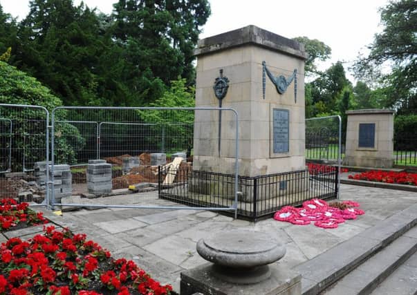 The war memorial in Dollar Park, currently the scene of important remedial work commissioned by the Friends of Falkirk War Memorial.