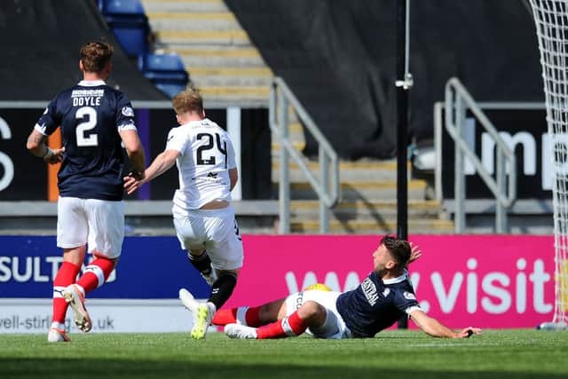 Josh Skelly opens the scoring for Montrose after receiving a cleverly disguised pass from Lewis Milne.