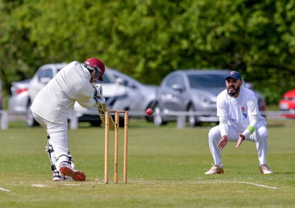 Stenhousemuir batsman Sahil Thakur at the crease.
(c) Dave Johnston