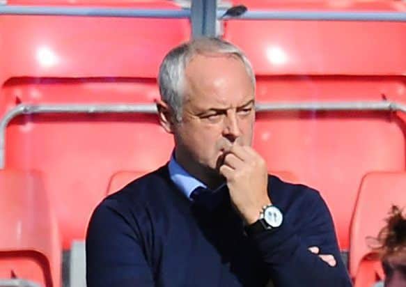 Falkirk boss Ray McKinnon watches on