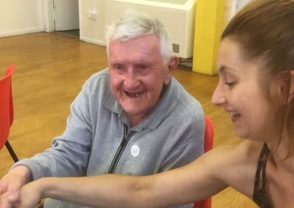 Barony and Loretto Care Arts Group member Jimmy Ritchie with teacher Kasia Lampert