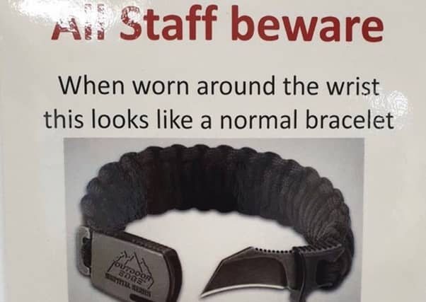 NHS Staff have been warned to be on their guard about razorblade bracelets