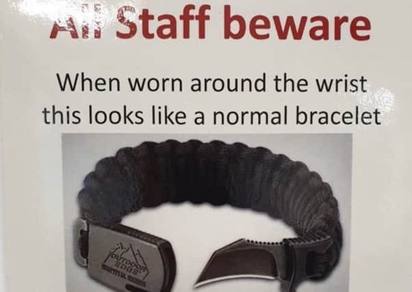 NHS Staff have been warned to be on their guard about razorblade bracelets