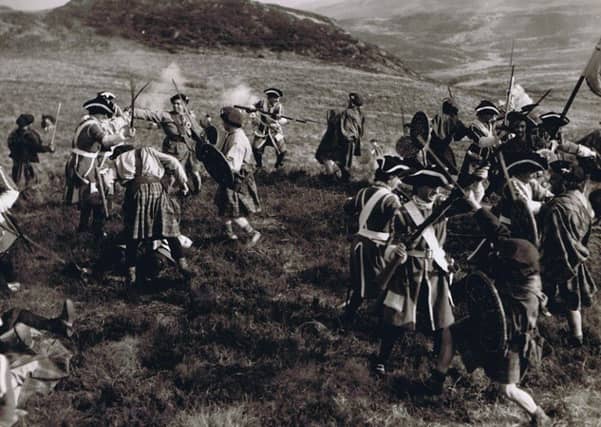 This was 'Outlander' 1953 ...with Argylls soldiers playing the part of Jacobites and Kings Own Scottish Borderers men acting as redcoats in the Disney film Rob Roy. We're not sure which side won.