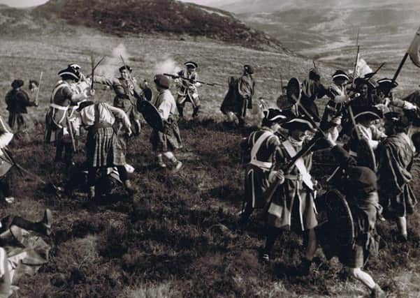 This was 'Outlander' 1953 ...with Argylls soldiers playing the part of Jacobites and Kings Own Scottish Borderers men acting as redcoats in the Disney film Rob Roy.  We're not sure which side won.