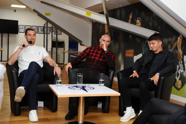 Gregor Buchanan, Conor Sammon and Charlie Telfer met the supporters last night. Picture: Michael Gillen.