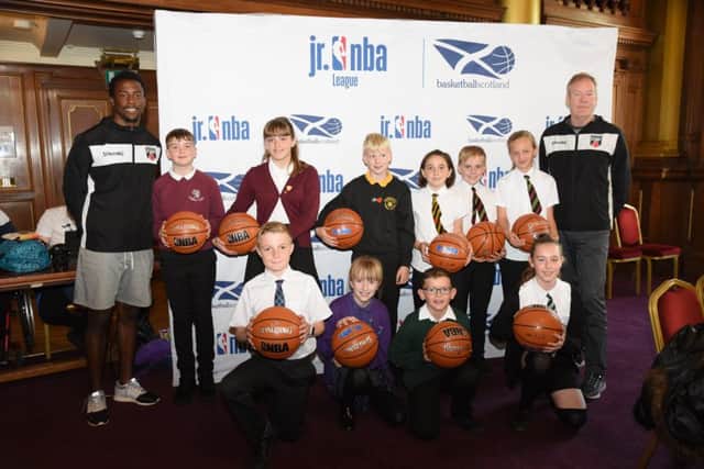 Junior NBA Falkirk Schools. NBA Jnr. Makaleb McInnis and John Bunyan.