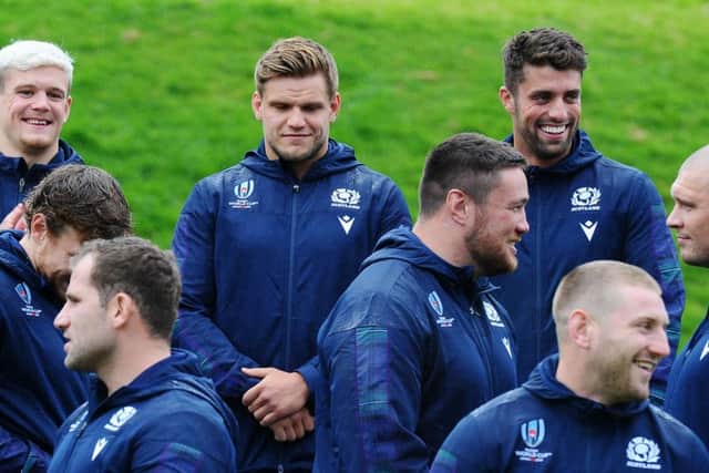 Members of the Scottish Rugby World Cup squad preparing for action.