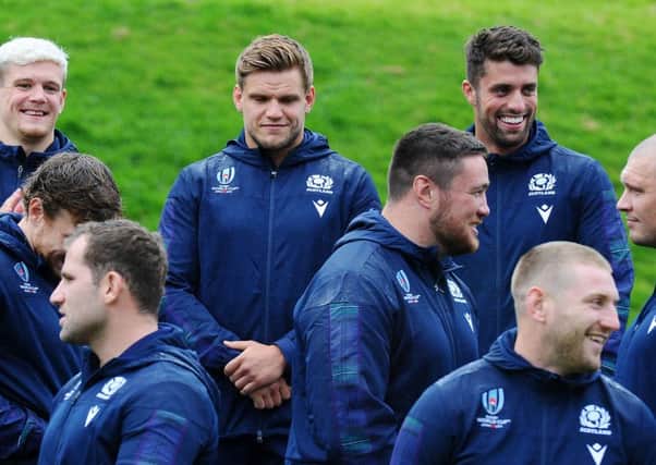 Members of  the Scottish Rugby World Cup squad preparing for action.
