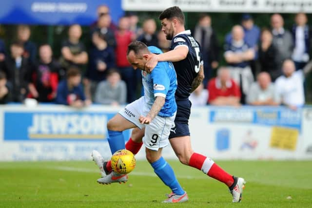 21-09-2019. Picture Michael Gillen. STRANRAER. Stair Park. Stranraer FC v Falkirk FC. Matchday 7. SPFL Ladbrokes League One. Mark Stewart 9 and Mark Durnan 5.