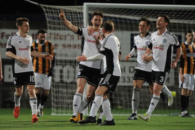 1 - Ayr United  76 pts, 2 - Raith Rovers  75 pts, 3-  Alloa 60 pts 
4- Arbroath 59 pts.
Falkirk would have came third with 64 pts.