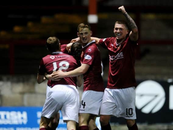 Stenhousemuir celebrate victory over Waterford (picture: Michael Gillen)