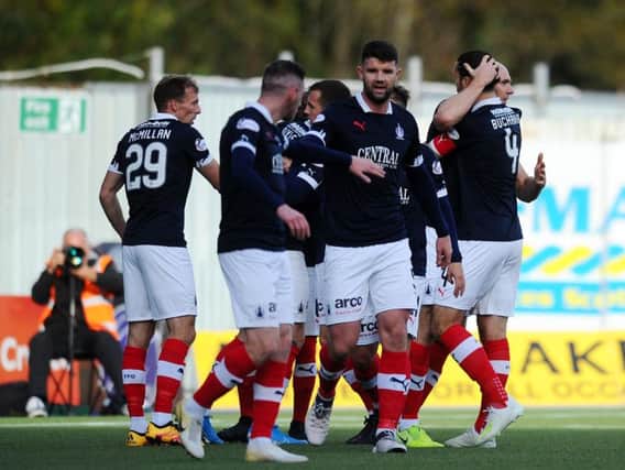 Falkirk celebrate goal against Peterhead (picture: Michael Gillen)