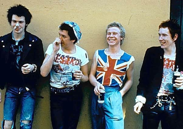 Sex Pistols Sid Vicious, Steve Jones, Paul Cook and Johnny Rotten.